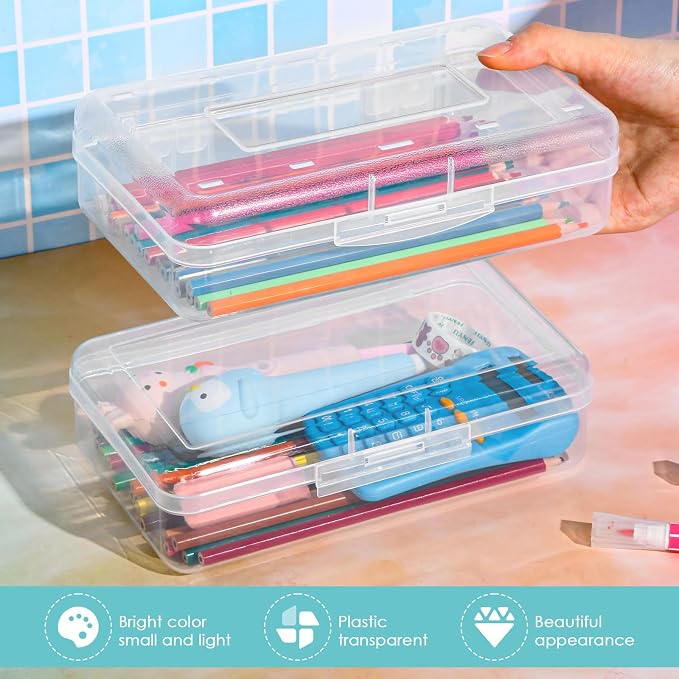 Patelai 30 Pcs Large Capacity Pencil Case Bulk Clear Hard Plastic Pencil Box Organizer with Snap Tight Lid Stackable Crayon Storage Box for Kids School Classroom Home Office 2 Style (Transparent) - Image 4