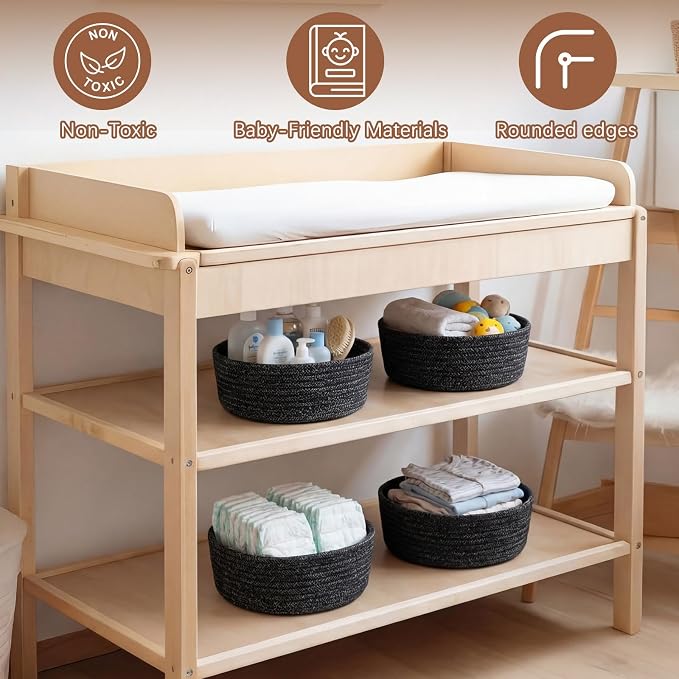 12 Pack Small Storage Basket Cute Natural Cotton Rope Woven Basket Tiny Boho Decorative Toy Storage Bin Gift Baskets for Home Organizing, Closet, Shelf, Nursery, Bathroom(Round,White Grey) - Image 4