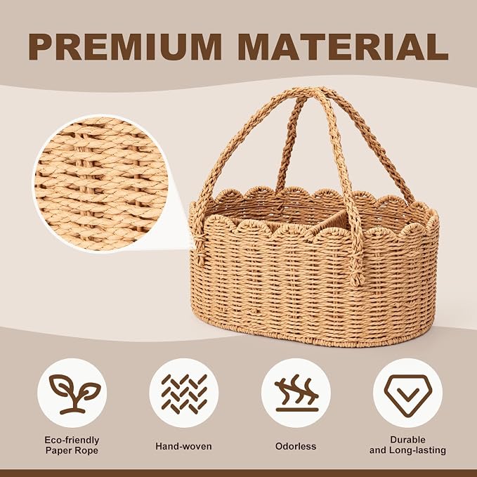 Sanwarm Diaper Caddy Organizer Rattan Divided Storage Basket Rattan | Portable Car Organizer for Diapers, Baby Shower Gifts, Newborn Essentials Must Haves - Image 3
