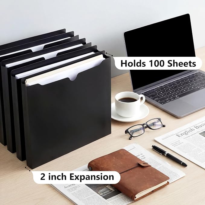 Dunzoom 50 Pack File Jackets Letter Size 2 Inch Expansion Manila Plastic File Folders Expandable Heavy Duty Reinforced Straight Cut Tab Expandable Document Jacket for Office(Classic,Black) - Image 3