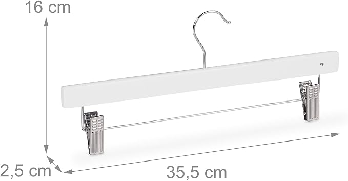Relaxdays Wooden Pants Hangers Set of 12, Adjustable Coated Clamps, 360° Swivel Hooks, 35.5 cm Wide, White - Image 4