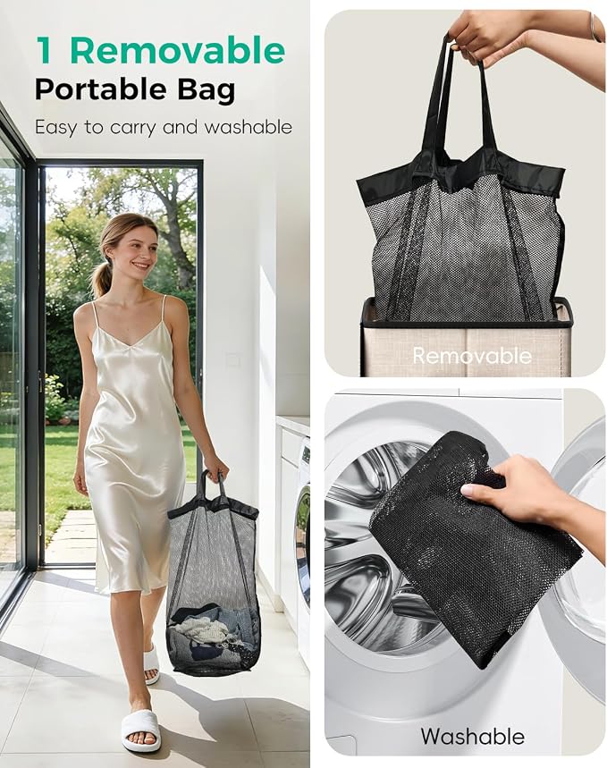 100L Laundry Hamper with Lid, Odor-Controlling Hamper with Handles, Collapsible Laundry Basket with Removable Mesh Bag for Bedroom Bathroom Laundry Room - Image 5