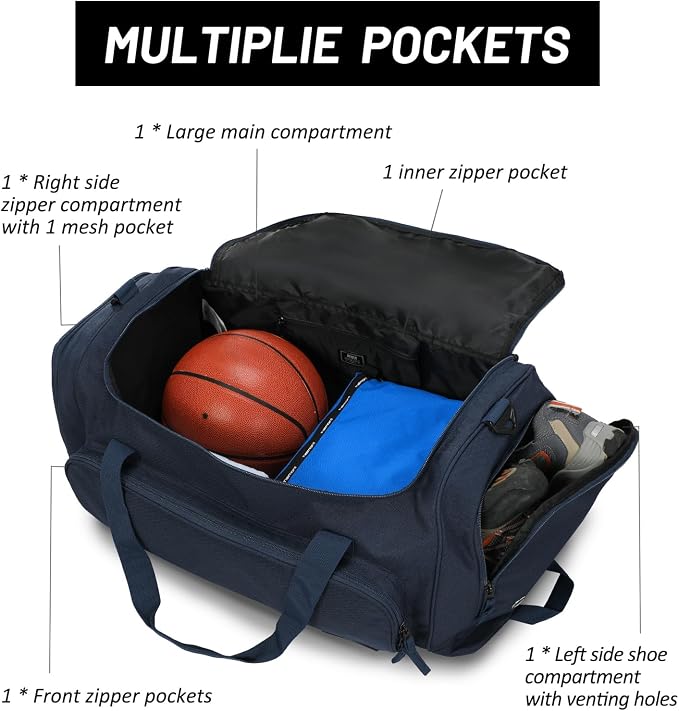 MIER Large Gym Bag for Men 60L Duffel Bag with Shoe Compartment | Lightweight & Durable Sports Duffles; Suited for Workout Fitness Travel Weekender; Water Resistant; Adjustable Shoulder Strap - Image 2