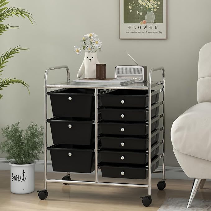 9 Drawer Rolling Storage Cart, Rolling Cart with Drawers for Classroom, Art Supply Craft Organizer on Wheel with Metal Frame & Handles for Home Office School - Image 9