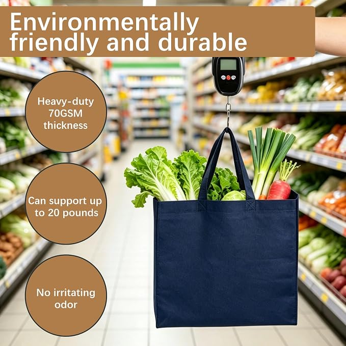 Reusable Grocery Bags 12.6 * 6.3 * 11.8 in - Non Woven Totes Bag with Reinforced Handles, Shopping Bags Bulk - Image 6