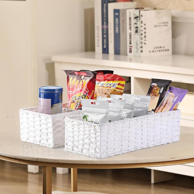 3 Section Wicker Storage Basket, White Wicker Baskets for Storage, Toilet Tank Basket, Small Baskets for Organizing for Shelves, 2-Pack - Image 7