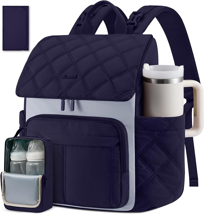 LOVEVOOK Diaper Bag Backpack With Pocket For Large Capacity Cup,Multi-Function Baby Travel Bag For Mom Dad,Waterproof Baby Bag for Boys Girls with Changing Pad,Insulated Bag,Stroller Straps,Blue by LOVEVOOK
