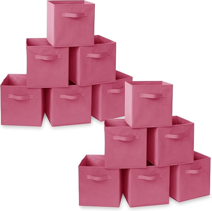 Casafield Set of 12 Collapsible Fabric Cube Storage Bins, Hot Pink - 11" Foldable Cloth Baskets for Shelves, Cubby Organizers & More by Casafield