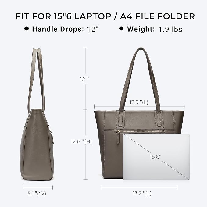 Genuine Leather Work Tote Bag for Women Large Vintage Tote Bag with Zipper Leather Purse and Handbags - Image 4
