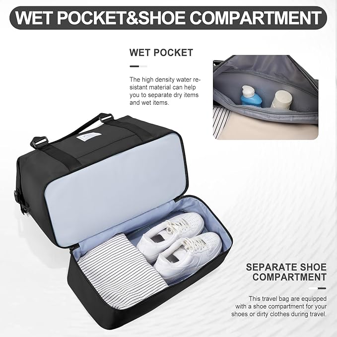 Weekender Bags for Women, Carry-On Overnight Travel Duffel Bag | Travel Bag with Shoes Compartment & Toiletry Bag, Extra Large, 3 Pcs Set - Image 5