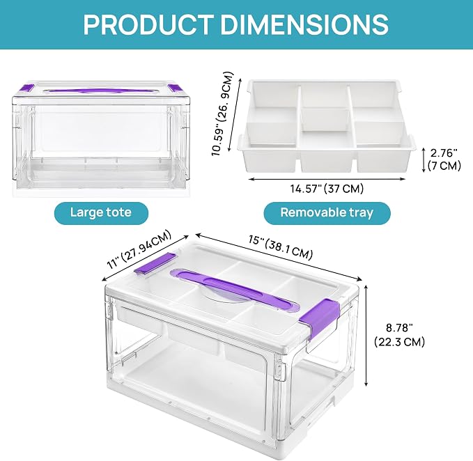 Vtopmart 24 QT Purple Clear Craft Organizer with Tray & Dividers, 1 Pack | Storage Box for Coloring Books, Modeling Clay, Molds and Art Supplies, Removable Tray for Craft Supplies Organization - Image 2