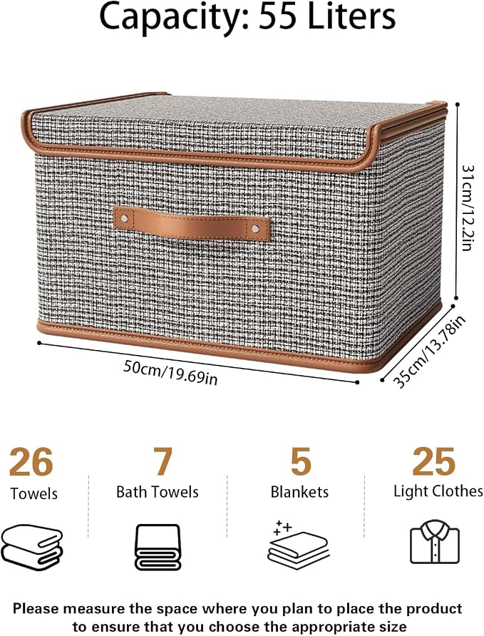 Tuza 4 Pack Storage Bins with Lids, Collapsible Closet Organizer Container, Fabric Organizer Box with Handles, Decorative Storage Boxes with Lids for Organizing Clothes, Sheet, Light Grey, Extra Large - Image 2