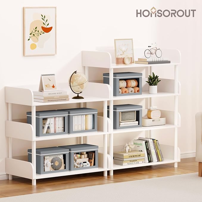 Storage Bins with Lids - Small Fabric Organizers with Window, Collapsible Storage Bins for Clothes, Decorative Closet Organizers for Towels, Tshirt, 4 Pack, Grey - Image 3