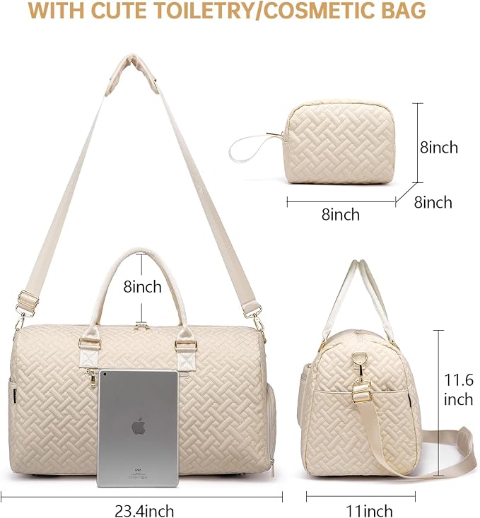 Duffle Bag for Travel, Weekender Bag with Shoe Compartment, Carry On Overnight Bag for Women with Toiletry Bag, Gym Bag with Wet Pocket, Hospital Bags for Labor and Delivery Beige - Image 5