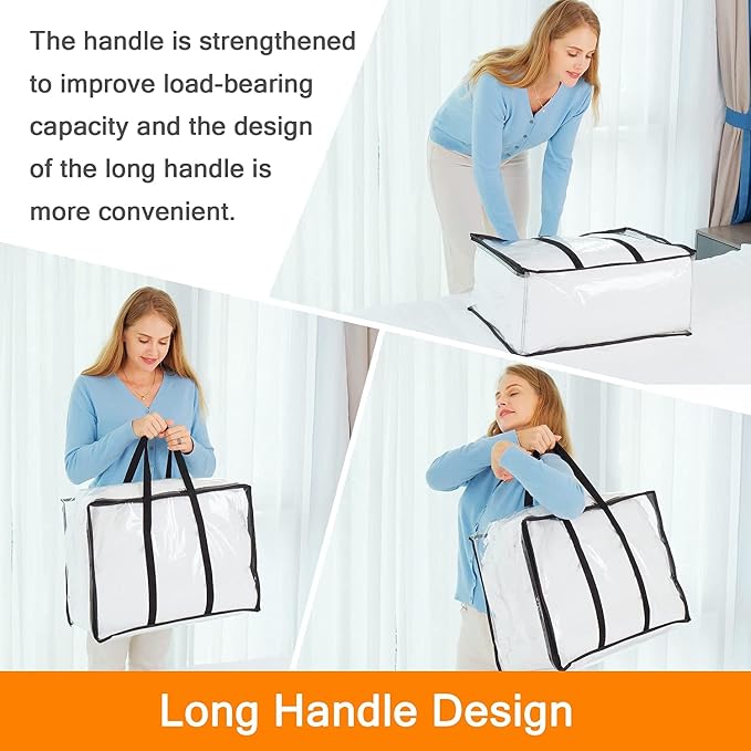 5 Pack Clear Clothes Storage Bags with Zipper 40L | Plastic Storage Bag, Foldable Closet Organizer, For Comforter Blanket Bedding Duvet Toys, Moving Bags - Image 5