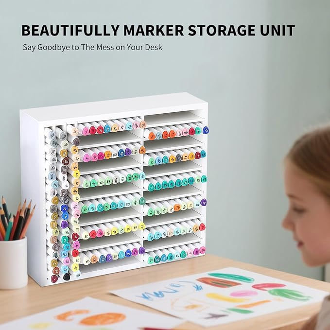 AUTOARK Wooden Marker Storage Organizer,White,AHK-066 | Holds 270 Markers,Pens,Pencils & Art Supplies,Vertical Space-Saving Desk Storage - Image 6
