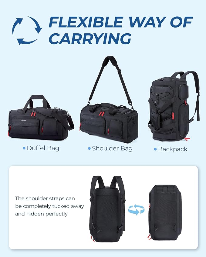 BAGSMART Gym Bag for Men, Athletic Sports Backpack Travel Hiking Duffel | 3-In-1 Gym Bag for Travel Clothes & Padded 13.3" Laptop, with Waterproof Wet Pocket & Shoe Compartment for Travel Camping - Image 5