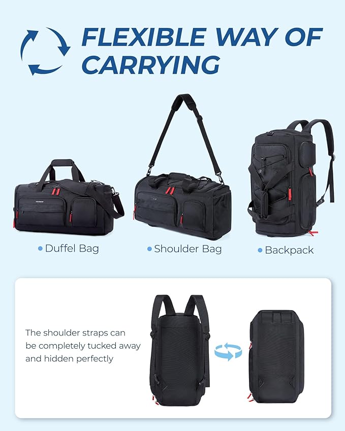 BAGSMART Gym Bag for Men, Athletic Sports Backpack Travel Hiking Duffel | 3-In-1 Gym Bag for Travel Clothes & Padded 13.3" Laptop, with Waterproof Wet Pocket & Shoe Compartment for Travel Camping - Image 7