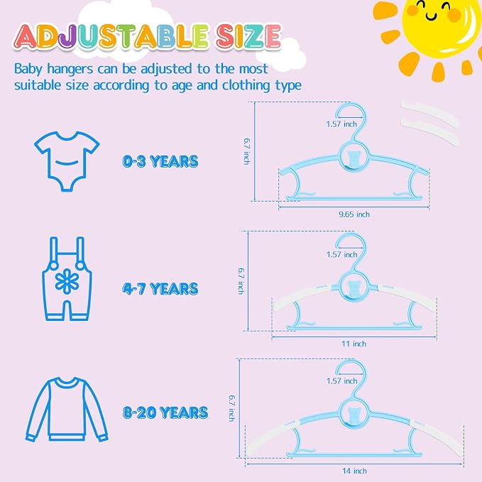 Baby Hangers,11-14 inch Extendable Kid Hangers 20 Pack,Non-Slip Children Hangers,Stackable Space Save Toddler Hangers,Infant Hangers for Closet,Blue 20 Pack - Image 2