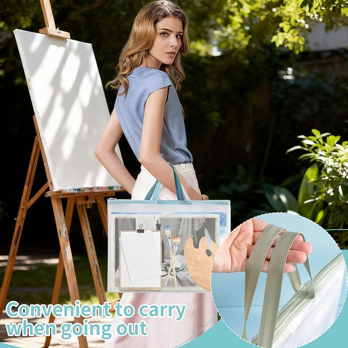 4 Pack A3 EVA Mesh Art Portfolio Bag, Transparent A3 Folders for Artwork with Handle and Zipper Waterproof Art Portfolio Case for File Storage - Image 5
