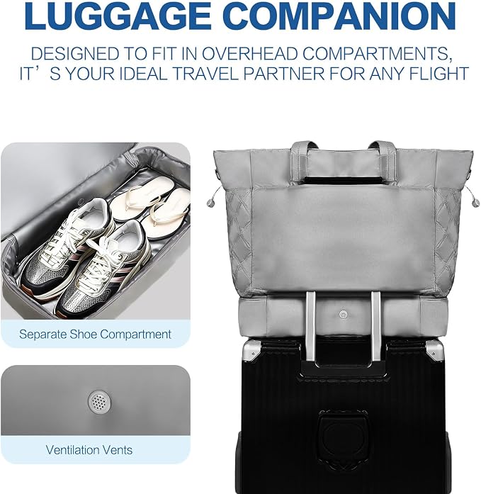 Large 2PCS Nylon Duffle Bag for Travel Weekender Overnight Hospital Gym Bag for Men & Women, Carry On Airline Approved Personal Item Duffel Garment Bag Luggage with Shoe Compartment & Packing Cube - Image 4