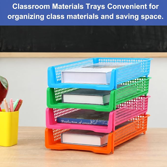 16 Pack Colorful Plastic Turn in Paper Trays for Classroom Storage Bin Basket Organizers for School Teacher Supplies Classroom Office Home Organization Storage Tray Holds 4A Paper File Document - Image 6