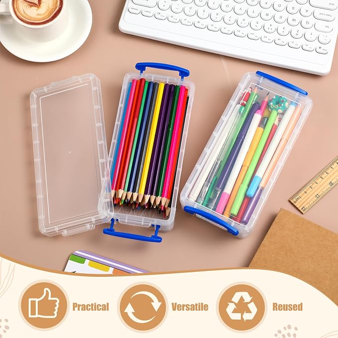 Gueevin 24 Pcs Large Capacity Plastic Pencil Box Clear Plastic Pencil Case Crayon Box with Snap Tight Lid Watercolor Pen Storage Brush Organizer Drawing Tools Container (Blue) - Image 5