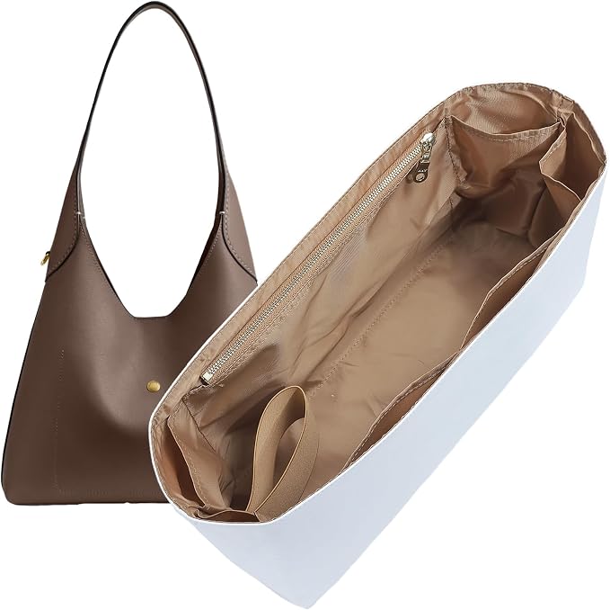 Purse Organizer Insert for Coach Brooklyn 39 Bag | Soft, Lightweight Dupont Paper Tote Shaper & Divider | Water-Resistant with 9 Pockets(Brooklyn 39, White yellow-brown) by Doxo