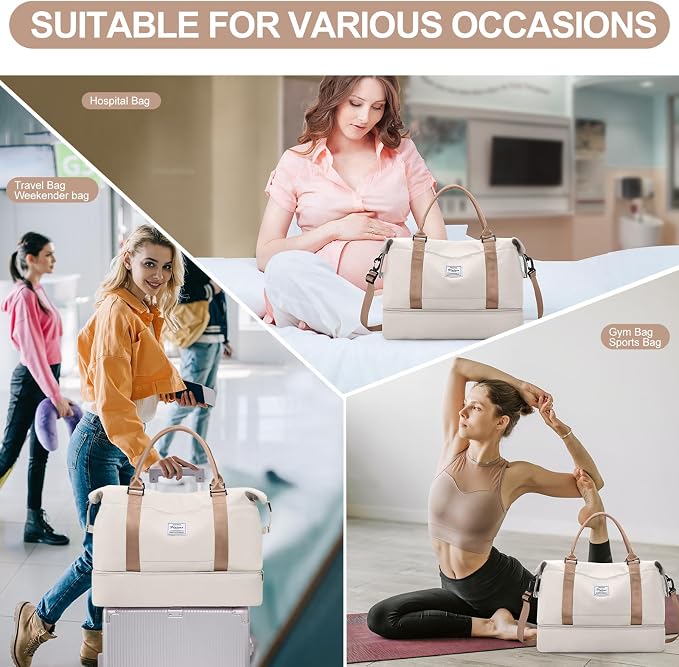 Weekender Bags for Women, Carry-On Overnight Travel Duffel Bag | Travel Bag with Shoes Compartment & Toiletry Bag, Extra Large, 3 Pcs Set - Image 7