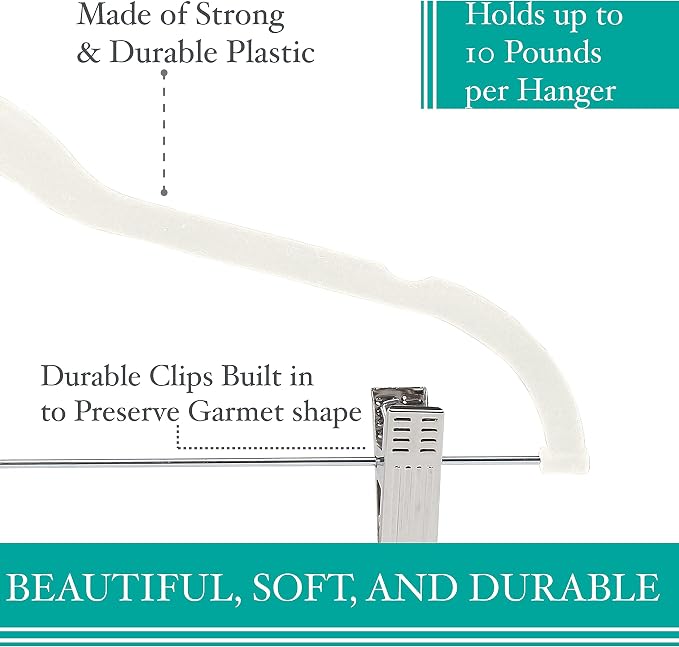 Simplify 24 Pack Velvet Hangers with Clips | Skirt and Pants | Slim Space Saving | Closet Organization | Non-Slip | Prevent Creases | Swivel Neck | Durable | Ivory - Image 3