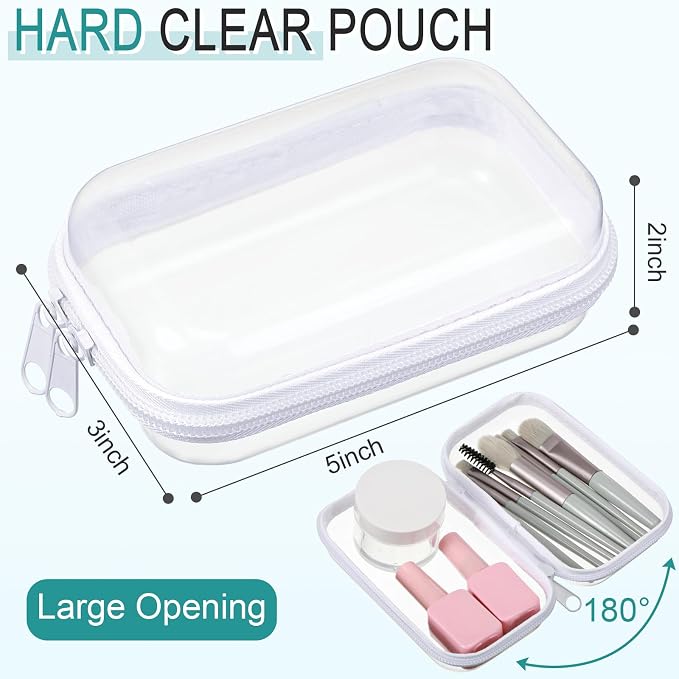 Sanwuta 6 Clear Hard Zipper Case,White,5 X 3 X 2 Inch | Pencil Case Pouches ,Makeup Bag,Plastic Toiletry Diaper Bag ,Travel Toy Storage,Waterproof Organizer Bins - Image 2