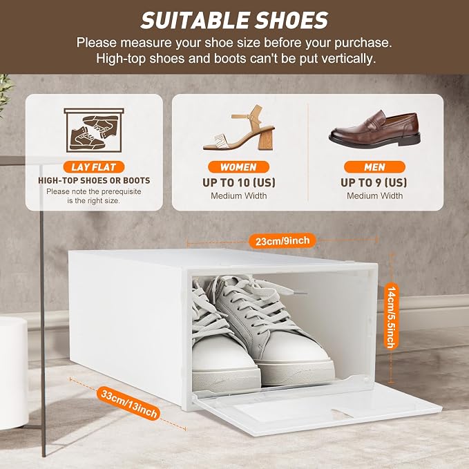 20 Pack Shoe Organizer for Entryway Closet, Clear Plastic | Need Assemble, Shoe Storage Boxes Fit up to Size 11/12 - Image 3