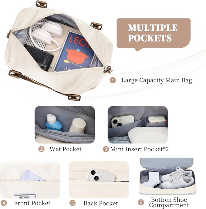 Weekender Bags for Women, Personal Item Travel Bag with Shoes Compartment | Overnight Travel Duffel Bag with Toiletry Bag, Airplane Friendly Carry-On Bag with Wet Pocket & Trolley Sleeve,Medium - Image 7