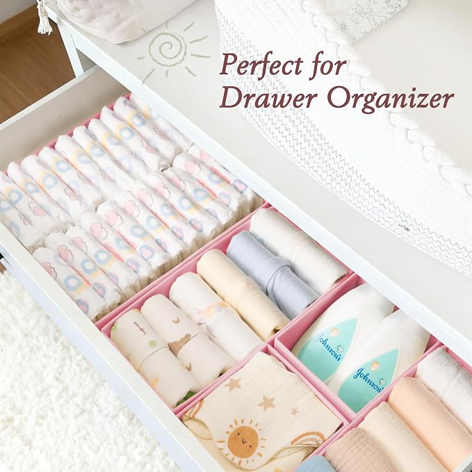 Drawer Organizer 18-Piece Set, Dresser Organizer for Baby Clothes, Foldable Closet Storage & Drawer Dividers for Underwear, Socks, Nursery (Pink) - Image 5