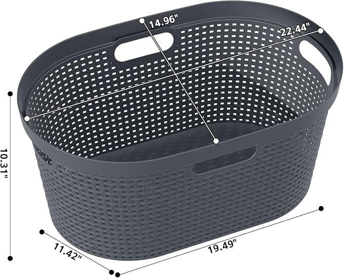 4-Pack 40 L Plastic Clothes Laundry Basket with Cutout Handle, Gray | Breathable Woven Design, Convenient Cutout Handles, Lightweight, Ideal for Laundry Storage in Bedroom, Bathroom & Closet - Image 2