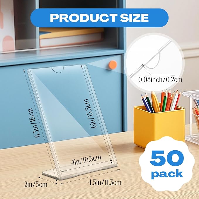 Maitys 50 Pack 4x6 Acrylic Picture Frame Clear Frame Bulk | Vertical Photo Self Standing Brochure Holders Price Display Signs L-shape Frames for Wedding, Restaurant, Office, Desktop - Image 2