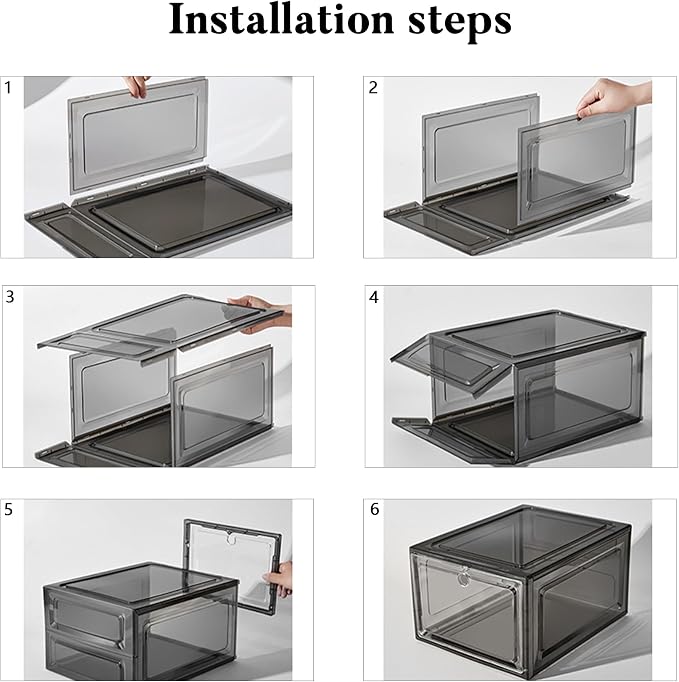Attelite 12Pack Shoe Boxes Storage Stackable Clear Shoe Organizer X-Large | Clear Shoe Box for Sneakers Boots & Heels, Thicken & Sturdy Plastic,Magnetic Door,Tool-free Assembly,Fit up to Men's Size 12 - Image 6