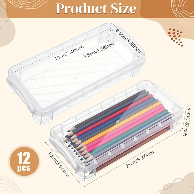 Gueevin 24 Pcs Large Capacity Plastic Pencil Box Clear Plastic Pencil Case Crayon Box with Snap Tight Lid Watercolor Pen Storage Brush Organizer Drawing Tools Container (White) - Image 2