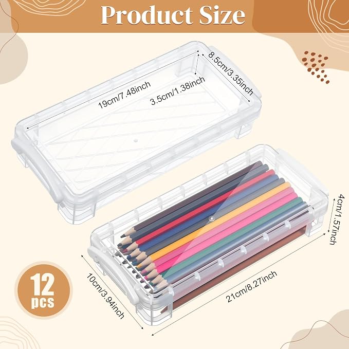 Gueevin 12 Pcs Large Capacity Plastic Pencil Box Clear Plastic Pencil Case Crayon Box with Snap Tight Lid Watercolor Pen Storage Brush Organizer Drawing Tools Container (White) - Image 2