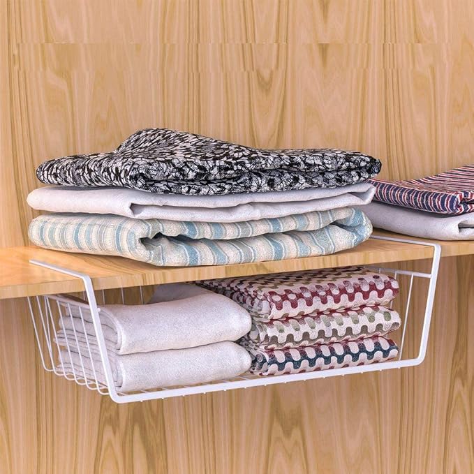 Modern Home Under Shelf Wire Storage Baskets – Hanging Organizer Rack for Cabinet, Pantry, or Closet – White Metal Basket for Kitchen, Towels, or Office – No Tools Required (Set of 2 15") - Image 5