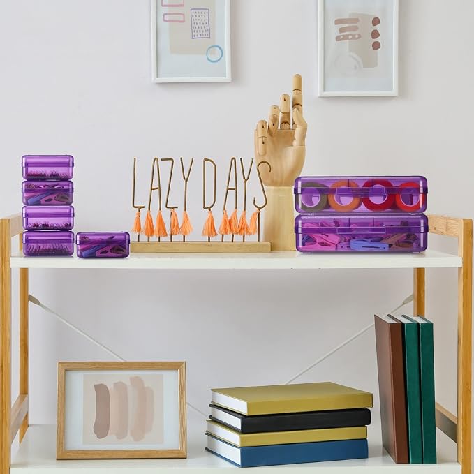 Fainne 24 Pack Clear Plastic Pencil Box,Purple | Stackable Organizer for School Supplies, Large Case for Crayons Markers, Snap-lid Keeps Stationery Secure, Bulk Set - Image 5