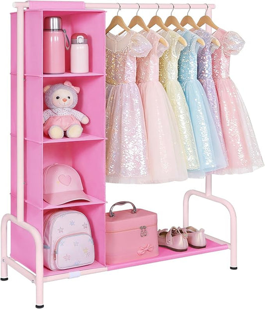 Univivi Kids Clothing Rack with Hanging Organizer, 43 Inch Tall, Pink | Toddler Dress Up Storage with Bottom Shelf, Sturdy Metal Baby Clothes Rack, Dress Up Closet for Nursery, Playroom, Bedroom by Univivi