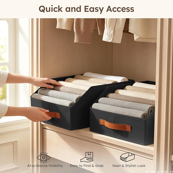 Fabric Storage Bins for Organizing - 8 Pack Large Trapezoid Collapsible Storage Bins with Front Handle, Closet Organizers and Storage for Bedroom, Home Shelves, Small Spaces, Black - Image 4
