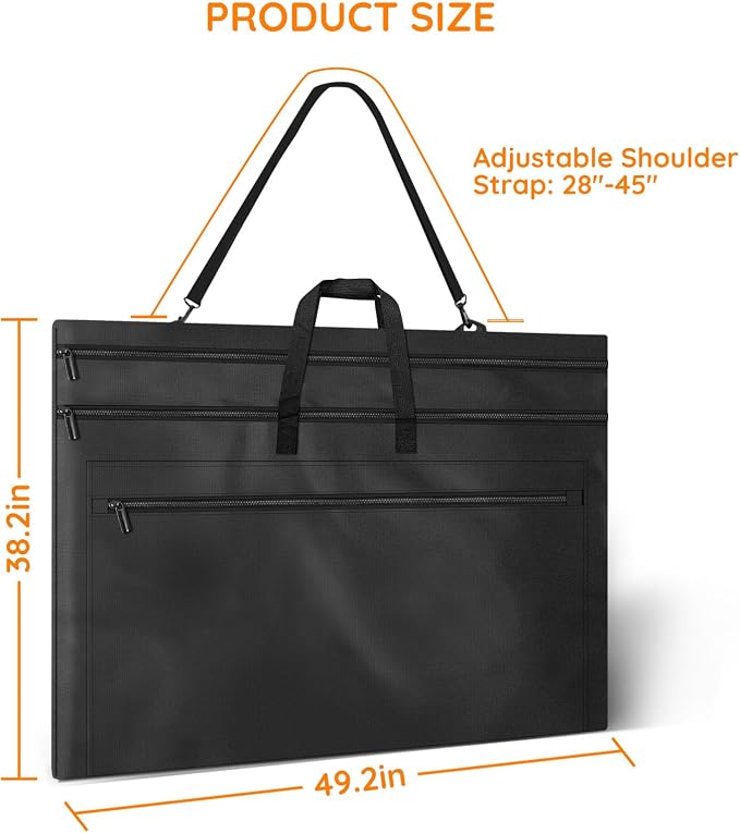 ZKOO Light Weight Art Portfolio Bag, 36 x 48 Extra Large Art Portfolio Case with Detachable Shoulder Strap, Carrying Storage Case for Artwork, Canvas, Poster, Sketching, and Drawing (Black) - Image 5