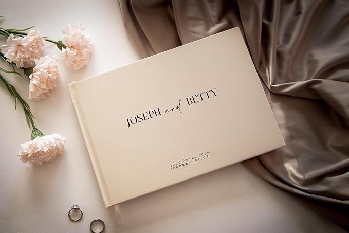 Personalized Guest Book - Premium Custom Guest Signing Book with Bookmark and Blank Pages for Wedding Reception Table Decoration Engagement Birthday Party Event, Oats, 11.5" x 8.5", Font 2 - Image 3