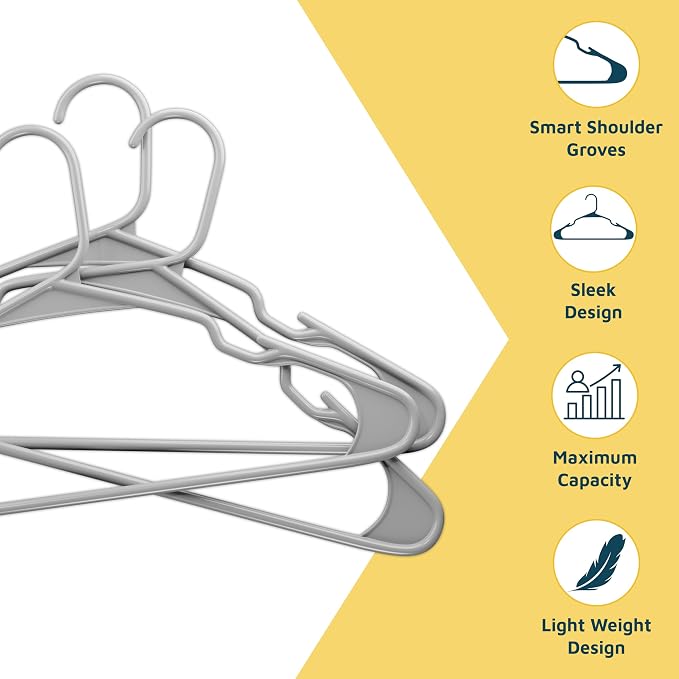 Lifemaster Plastic Clothes Hangers – Heavy Duty Hanger Set, for Organizing Clothes, Dresses, and Coat, Holds Up to 5 lbs, Space-Saving Hangers with Non-Slip Shoulder Grooves, Pack of 30, Gray - Image 4