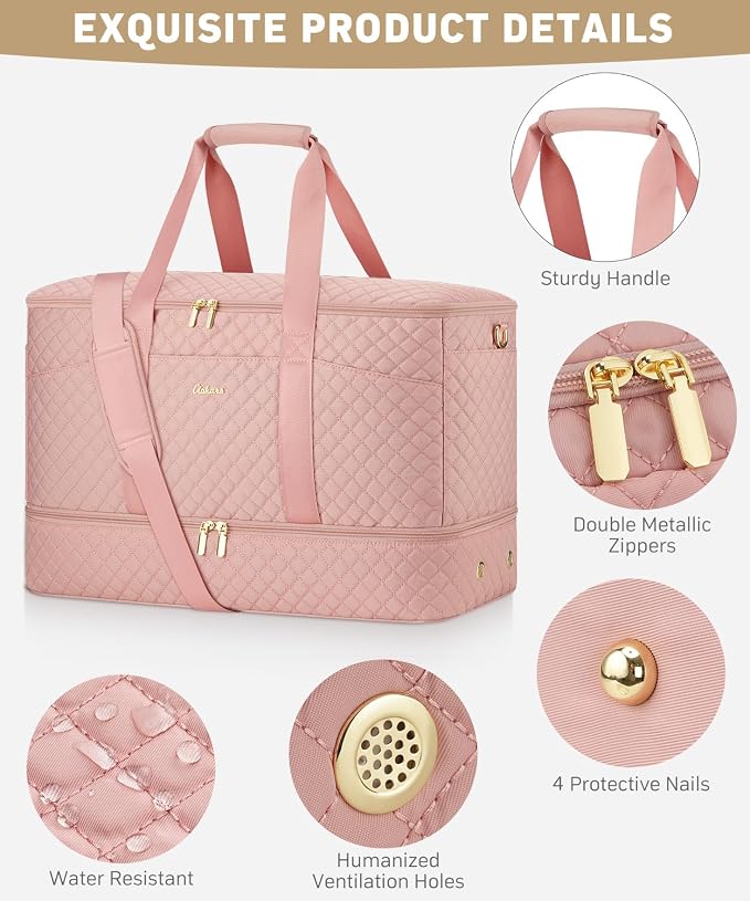 Duffle Bag for Travel, 40L Weekender Bag with Shoe Compartment, Carry On Overnight Bag for Women with Toiletry Bag Duffel Bags with Wet Pocket for Gym Hospital Bags for Labor and Delivery Pink - Image 3