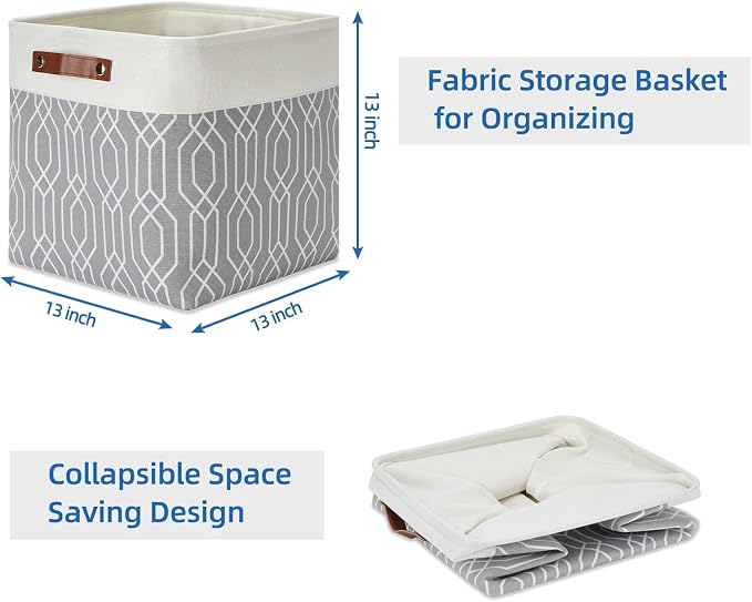 Temary Collapsible Baskets 13 Inch Storage Cubes for Organizing, Storage Baskets for Shelves, 4 Pack Fabric Storage Cubes Bins for Towels, Blankets (Grey Polygon) - Image 7