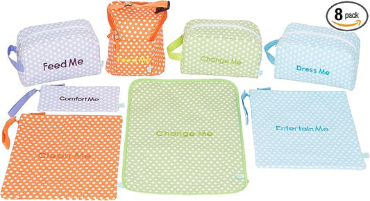 Easy Baby - Diaper, Bottle, and Supplies - Organizer Pouches and Changing Pad - Change, Feed, Dress, and Clean Me (8 Pack Laguna) | Organizing Packing Tote Cubes for Baby Items by EasyBaby