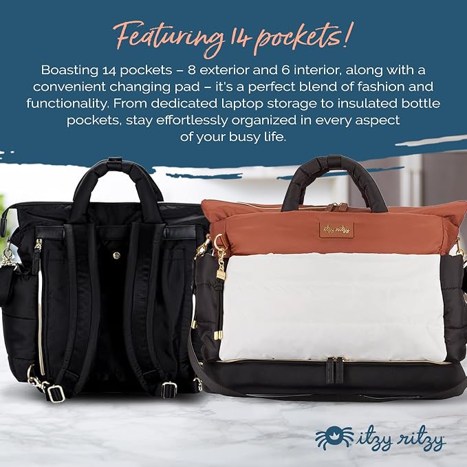 Itzy Ritzy Dream Convertible Diaper Bag Tote Backpack - Baby Diaper Bag with 14 Pockets, Changing Pad & More (Coffee & Cream) - Image 3